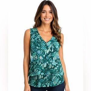 NWT DG2 by Diane Gilman Tiered Easy Tank Top MEDIUM Turquoise Butterfly Spring